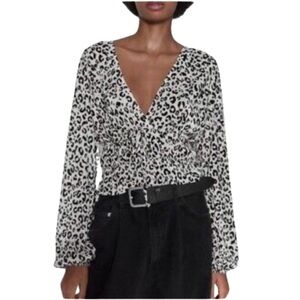 ZARA Leopard Print Micro Pleat Top